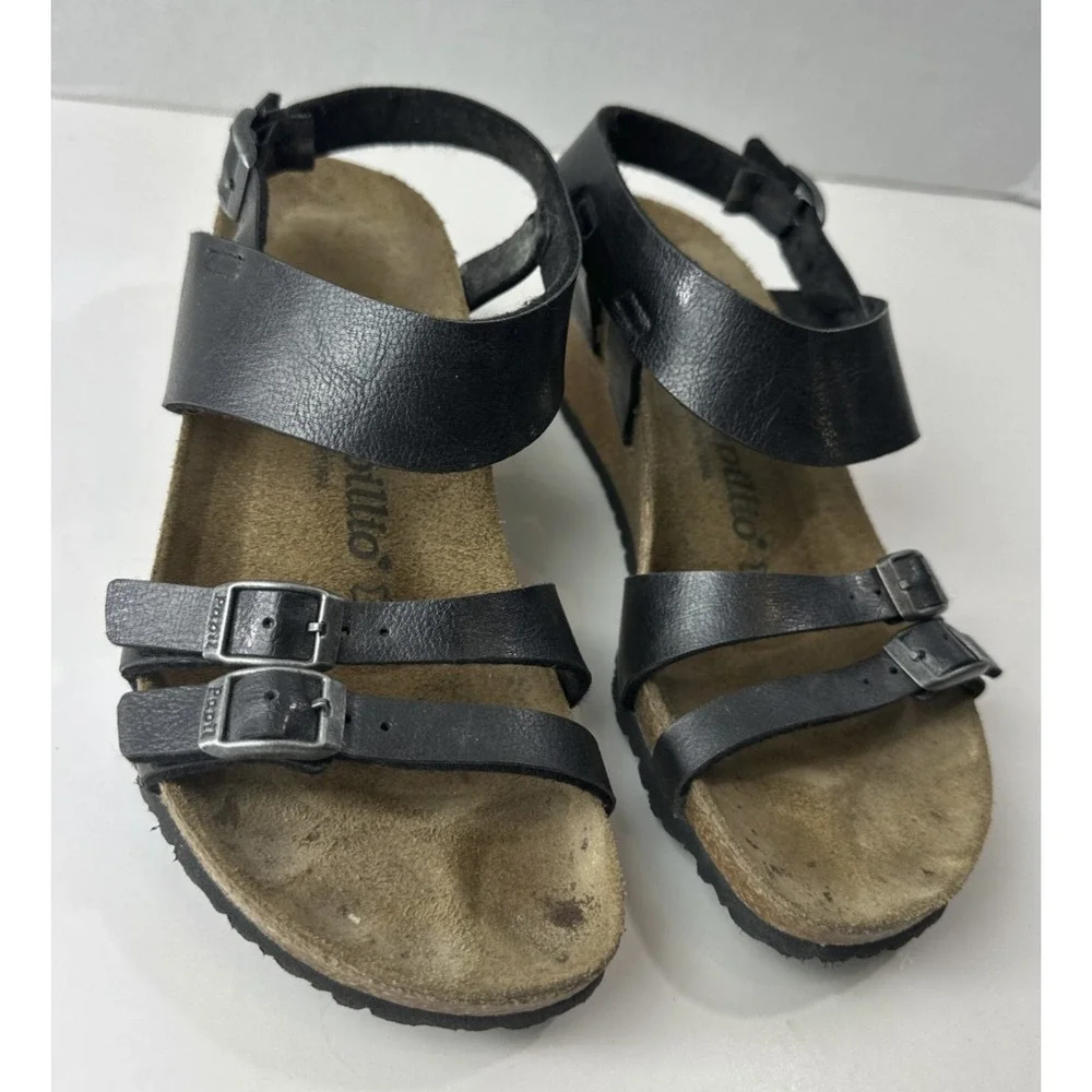 Birkenstock Papillio Ellen Wedge Sandals Women's 39 US 8 - 8.5 Black Strappy - Picture 2 of 12